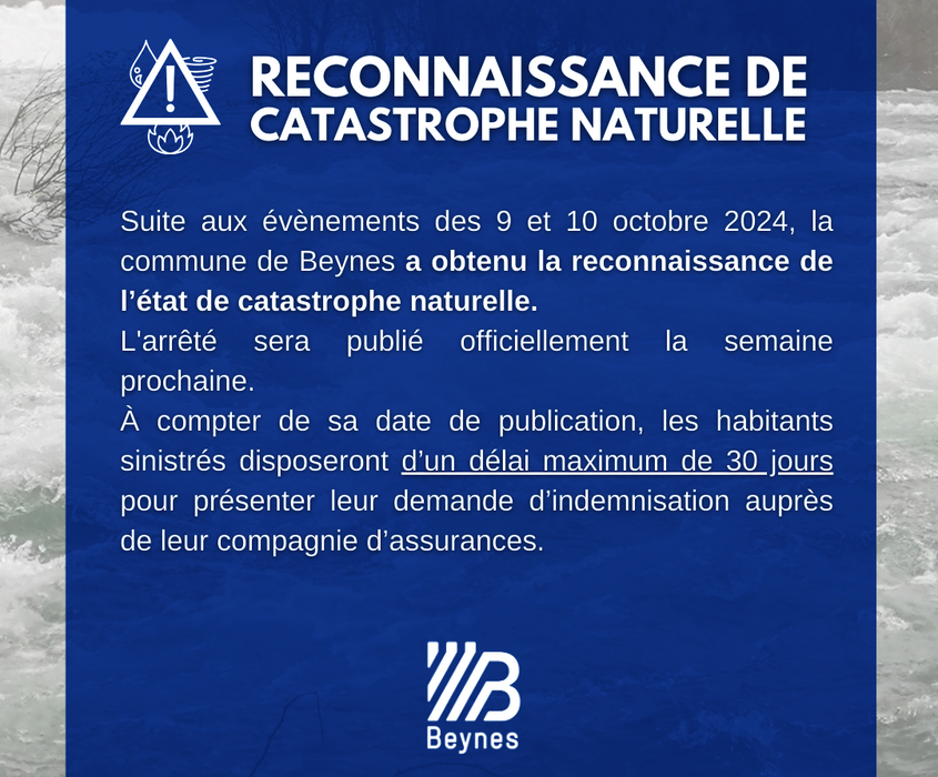 Beynes reconnaissance catastrophe naturelle 9-10 octobre 2024