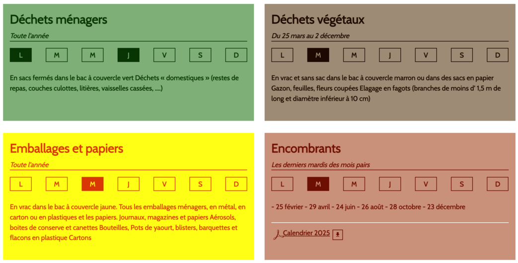 calendrier tri sélectif 2025