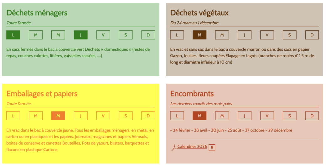 calendrier tri sélectif 2026