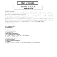 Enedis avis de coupures - 01/09