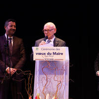 Cérémonie des Voeux du Maire 2025 - Yves REVEL, maire de Beynes, accompagné de Joséphine KOLLMANSBERGER, vice-présidente du Conseil Départemental et maire de Plaisir et Karl OLIVE, député de la 12ème circonscription des Yvelines. 